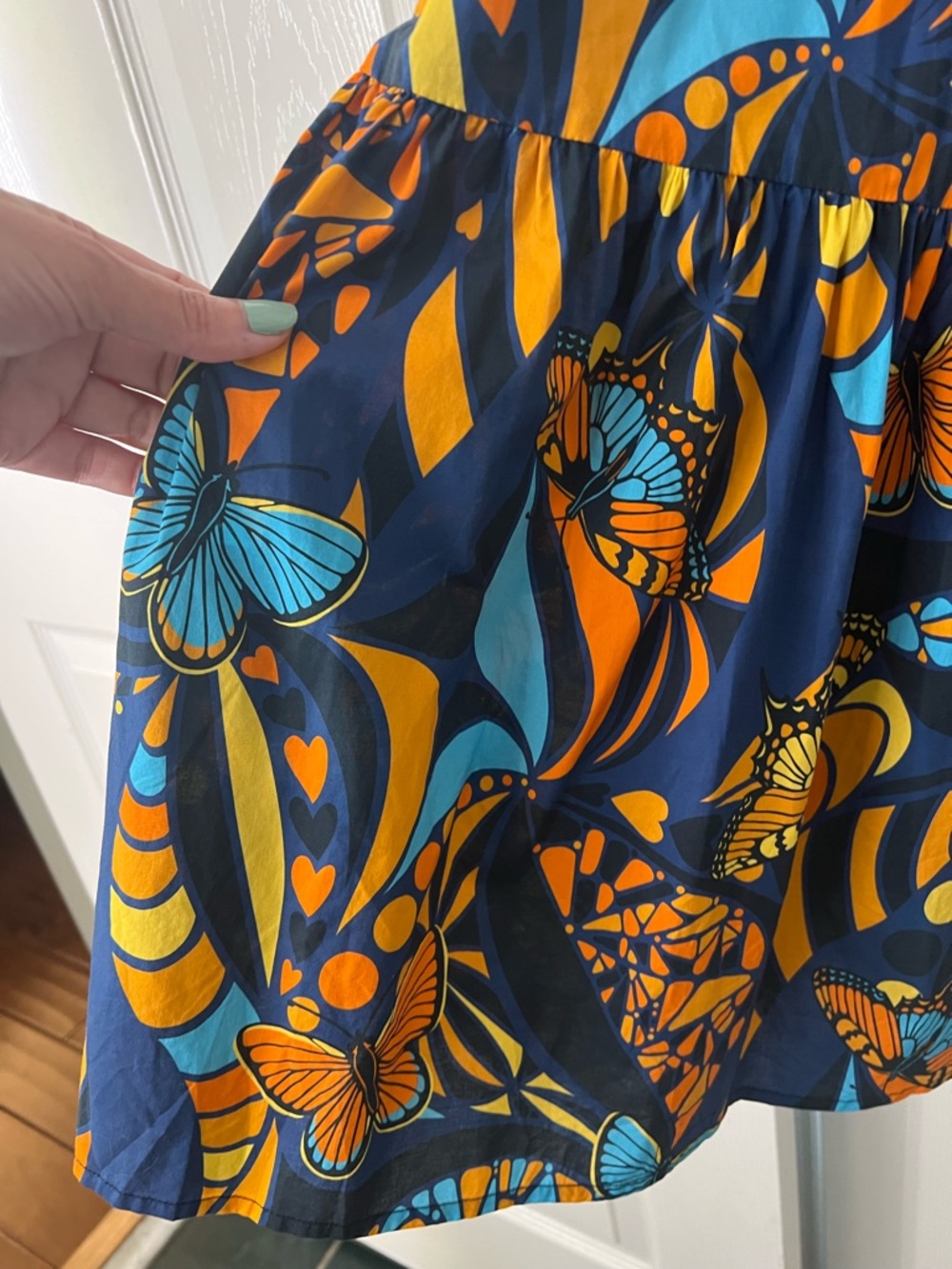 Lesley Evers Nadia Monarch Butterfly Smocked Tiered Midi Dress Pockets - Picture 6 of 8